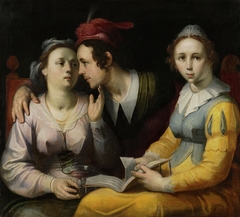 A Courting Couple and Woman with a Songbook by Cornelis Cornelisz. van Haarlem