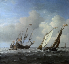 A Dutch Ship, a Yacht and Smaller Vessels in a Breeze by Willem van de Velde the Younger