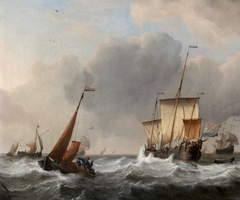 A Dutch Three-Master and a Boeier in Stormy Weather by Willem van de Velde the Younger