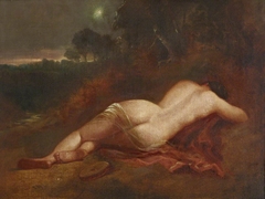 A Female Nude Asleep in a Landscape with the Evening Star by manner of William Etty RA