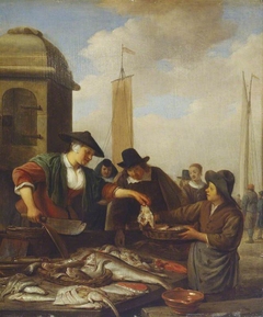 A Fish Stall by a Harbour by Hendrik Martenszoon Sorgh