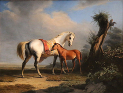 A mare and her foal by Charles Verlat