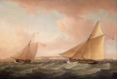 A Trinity House Yacht and a Revenue Cutter off Ramsgate. by Thomas Whitcombe