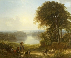 A View of Richmond with Two Shepherds and Sheep on a Road by George Barret