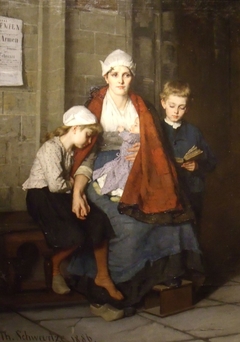 A woman with her three children at church by Thérèse Schwartze