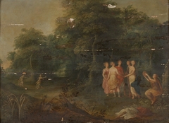 A Wooded Landscape with Nymphs Dancing by Adriaen van Stalbemt