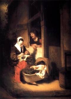 A Young Lacemaker beside a Cradle by Nicolaes Maes