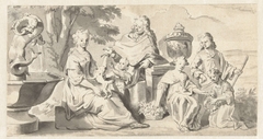 Aanzienlijke familie in een tuin bij een fontein by Jan Baptist Weenix