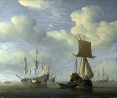 An English Vessel and Dutch Ships Becalmed by Willem van de Velde the Younger