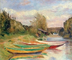 Barques et cabane, bord de Seine by Gustave Caillebotte