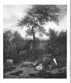 cattle, horse + sheperds by Adriaen van de Velde