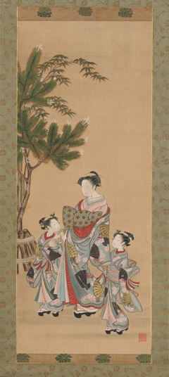 Courtesan and  Two Attendants on New Year's Day by Koryusai