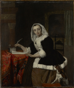 Elegant Lady Writing at Her Desk by Gabriël Metsu