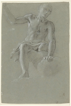 Figuur zittend in wolken by Unknown Artist