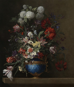 Flowers in a blue vase with a gilt mount by Jean-Michel Picart