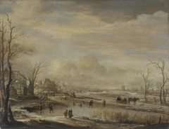 Frozen River with a Footbridge by Aert van der Neer