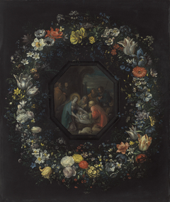 Garland of Flowers with Adoration of the Shepherds by Frans Francken the Younger