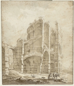 Gedeelte van het Colosseum met een ezeldrijver by Unknown Artist