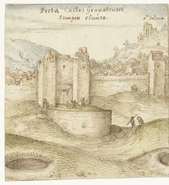 Gesloten poort tot het kasteel (Alhambra) te Granada by Joris Hoefnagel