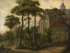 Gezicht op het klooster Ter Apel en omgeving by Arnold Hendrik Koning