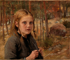 Girl Knitting a Sock by Albert Edelfelt