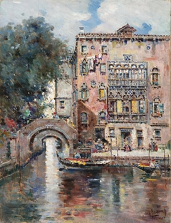 Gondolas in a Venetian Canal by Antonio Reyna Manescau