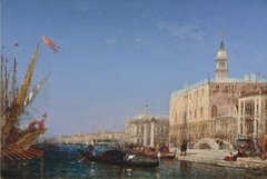 Gondoles devant le quai des Escavons et le pont de la Paille by Félix Ziem