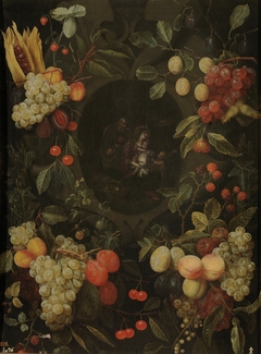 Guirnalda de frutas con la Sagrada Familia by Cornelis van Huynen