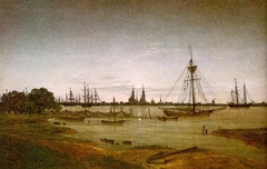 Harbor by moonlight by Caspar David Friedrich