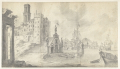 Havengezicht in stad aan de Middellandse Zee by Jan Abrahamsz. Beerstraten