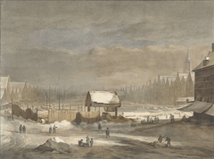 Het Damrak in de winter by Hendrik Pothoven