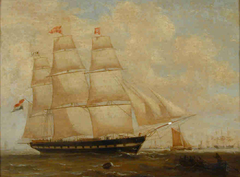 Het fregatschip Zaanstroom op het IJ by Casparus Johannes Morel