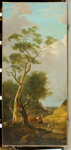 Heuvelachtig landschap met veedrijver by Jacob van Strij