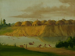 Hidatsa Village, Earth-covered Lodges, on the Knife River, 1810 Miles above St. Louis by George Catlin