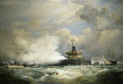 'HM Turret Ship 'Devastation' at Spithead on the Occasion of the Naval Review in Honour of the Shah of Persia, 23rd June 1873' by Edward William Cooke