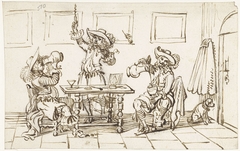 Interieur met drie rokende en drinkende soldaten by Gesina ter Borch