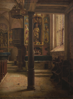 Interior of St Wolfgang's Church  in Rothenburg by Aleksander Gierymski