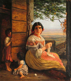Italian Woman knitting by Carl Ludwig Jessen