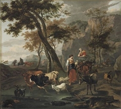 Italianate Landscape with Shepherdess and Cattle by Nicolaes Pieterszoon Berchem