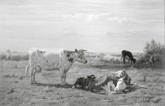 Koeien in een landschap by Dirk Peter van Lokhorst