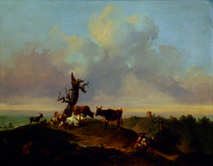 Kühe und Ziegen auf der Weide by Joseph Heicke