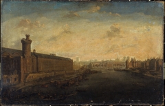 La Grande Galerie du Louvre, avec la porte Neuve, le Pont-Neuf, la Cité, la tour de Nesle et le quai Malaquais, vers 1640, actuels 1er et 6ème arrondissements (P638) by Anonymous