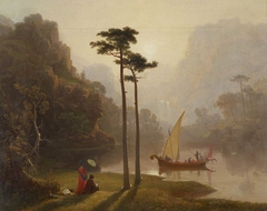 Lake Scene with Boat and Figures by James Baker Pyne