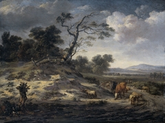 Landscape with cattle on a country road by Jan Wijnants