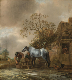 Landscape with Peasants Feeding a Horse before a Cottage by Isaac van Ostade