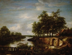 Landscape with river and cellar entrance by Jacob van Ruisdael