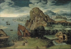 Landscape with the Baptism of Christ and the Two Disciples on the Road to Emmaus by anonymous painter