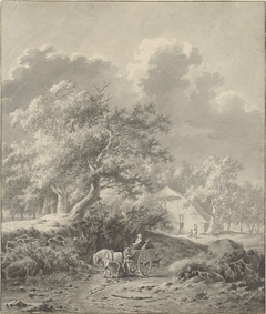 Landschap met paard en wagen by Dirk Jan van der Laan