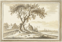 Landschap met twee mannen onder een boom by Dirk Kuipers