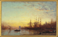 Le port de Marseille au coucher du soleil by Félix Ziem